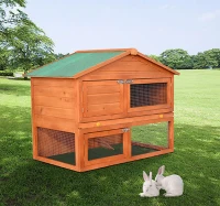 PawHut 48" Elevated Wooden Backyard Rabbit Small Animal Cage Starter Kit with Run and Ramp(m-2)