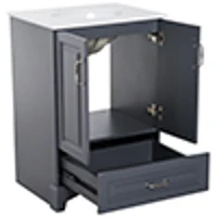 Kleankin 34” Modern Single Ceramic Sink Bathroom Vanity Set - Soft Grey(m-6)