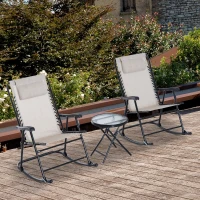 Outsunny Outdoor Sling Mesh Lounger Folding Rocking Chair Patio Table Seating Set - Cream White(m-2)