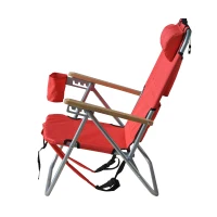 Outsunny Adjustable Backpack Beach / Camp Chair w/ Drink Holder & Storage Pockets - Red(m-4)