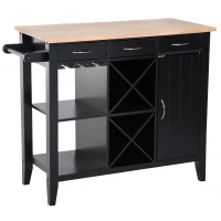 HomCom 44" Wooden Butcher Block Kitchen Island with Wine Rack - Black(m-2)