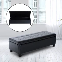 HomCom Large 51” Tufted Faux Leather Modern Storage Ottoman Bench - Black(m-1)