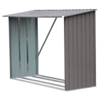 Outsunny 85" Steel Sturdy Firewood Covered Shed Storage Rack - Gray(m-1)