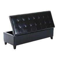 HomCom Large 51” Tufted Faux Leather Modern Storage Ottoman Bench - Black(m-5)