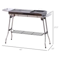 Outsunny Portable Folding Charcoal BBQ Grill Stainless Steel Camp Picnic Cooker - Silver(m-3)