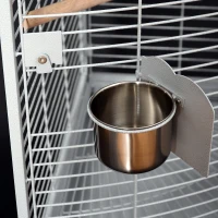 Pawhut Large Corner Playtop Bird Cage w/ Stand and Wheels - 38" x 27" x 59" - White Vein(m-6)