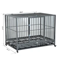 PawHut 48" Heavy Duty Steel Dog Crate Kennel Pet Cage w/ Wheels - Grey Vein(m-3)