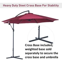 10' Cantilever Hanging Tilt Offset Patio Umbrella with UV & Water Safe Material & Cross Base (Weight Not Included), Red(m-2)