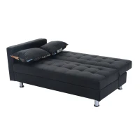 HomCom Faux Leather Convertible Sofa Sleeper Bed with Storage Ottoman - Black(m-6)