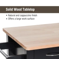 HomCom 44" Wooden Butcher Block Kitchen Island with Wine Rack - Black(m-6)