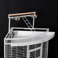 Pawhut Large Corner Playtop Bird Cage w/ Stand and Wheels - 38" x 27" x 59" - White Vein(m-3)