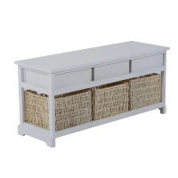HomCom 40" Rustic Wooden 3 Drawers and Baskets Storage Bench - Antique White(m-4)