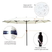 Outsunny 15' Double-Sided Outdoor Patio Market Umbrella with Air Vents - Cream White(m-4)