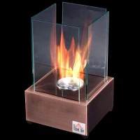 HOMCOM Bio Ethanol Fireplace Freestanding Living Room Tabletop Ventless Bioethanol Fireplace Glass - Bronze(m-4)