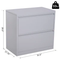 Vinsetto 2 Drawer File Cabinet Metal Storage Chest Home Office - Grey(m-4)
