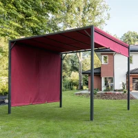 Outsunny 10’ x 10’ Steel Fabric Retractable Pergola Canopy Shade Kit - Wine Red(m-1)