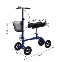 HomCom Steerable Knee Walker Scooter with Basket - Blue(m-3)