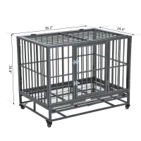 PawHut 36" Heavy Duty Chew Resistant Steel Pet Dog Crate Kennel Cage with Wheels - Grey Vein(m-3)