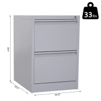 Vinsetto 28" Metal 2 Drawer Vertical Locking Office Filing Cabinet - Grey(m-4)