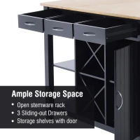 HomCom 44" Wooden Butcher Block Kitchen Island with Wine Rack - Black(m-7)