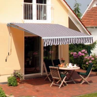Outsunny 10' x 8' Retractable Sun Shade Patio/Window Awning that Opens Smooth & Quietly Reducing Heat in Your Home - White/Coffee(m-2)
