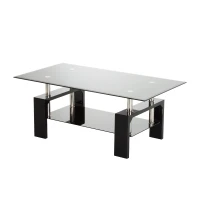 HomCom 44" Urban Contemporary Black Frosted Glass Wood and Chrome Coffee Table(m-1)
