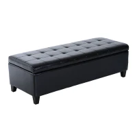 HomCom Large 51” Tufted Faux Leather Modern Storage Ottoman Bench - Black(m-2)