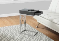 Monarch 25" Contemporary Chrome Metal Base C-Shaped Side Accent Table with Storage Drawer - Glossy Grey Finish(m-2)