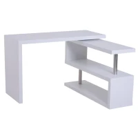 HomCom 75” L Shaped Writing Desk Rotating Desk Swivel Corner Home Office Study Desk - White(m-2)