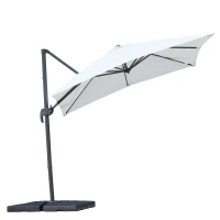 Outsunny 8ft x 8ft Square Offset 360 Cantilever Market Patio Umbrella with Cross Base Off White(m-12)