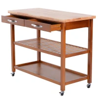 HomCom 44" 3-Tier Rubberwood Kitchen Island Cart on Wheels - Brown(m-6)