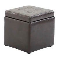 HomCom 16” Cube Faux Leather Tufted Storage Ottoman Footrest Seat - Dark Brown(m-1)