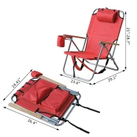 Outsunny Adjustable Backpack Beach / Camp Chair w/ Drink Holder & Storage Pockets - Red(m-3)