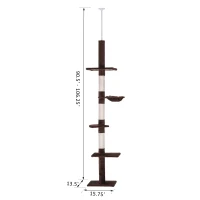 PawHut 106" Adjustable Height Floor-To-Ceiling Vertical Cat Tree - Brown and Cream(m-3)