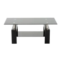 HomCom 44" Urban Contemporary Black Frosted Glass Wood and Chrome Coffee Table(m-2)