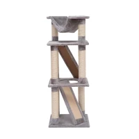 Pawhut 52" Four Story Cat Tree Scratching Post w/ Ramps and Hammock - Grey(m-1)