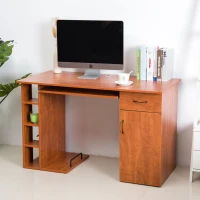 HomCom 47" Compact Wooden Modern Home Office Desk with Storage Shelves and Cabinet - Brown Golden Oak(m-2)
