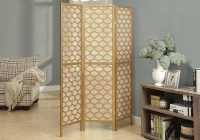 Monarch 3-Panel Modern Lantern Design Folding Privacy Screen Room Divider - Gold Wood Frame(m-2)