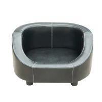 Pawhut Deluxe PU Leather Pet / Dog Sofa Bed - Black(m-1)