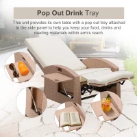 Outsunny Outdoor Rattan Wicker Adjustable Recliner Lounge Chair with Drink Tray & Stylish Contemporary Design - Beige(m-6)