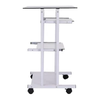 HomCom 33" Contemporary Glass Top Portable Workstation Desk Cart With Shelves - White(m-6)