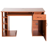 HomCom 47" Compact Wooden Modern Home Office Desk with Storage Shelves and Cabinet - Brown Golden Oak(m-3)