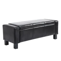 HomCom 42" Large Rectangular Faux Leather Ottoman Storage Bench with Hinged Top - Glossy Black(m-1)