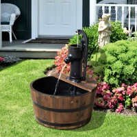 Outsunny 18" Old Fashion Wooden Water Barrel Fountain Outdoor Patio w/ Pump(m-2)