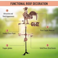 Outsunny Copper Rooster Weathervane for Roofs with Included Mountain Kits Perfect for Decoration in Yard Barn & House(m-4)