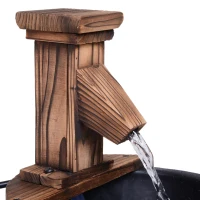 Outsunny Barrel Water Fountain Wood Garden Decor Metal Rustic Outdoor Pump with Flower Planter(m-5)
