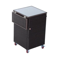 Outsunny 35” Rolling Rattan Wicker Kitchen Trolley Cart - Dark Brown(m-1)