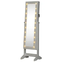 HomCom 58" Lockable LED Lighted Jewelry Storage Cabinet Armoire with Full-Length Mirror - White(m-1)