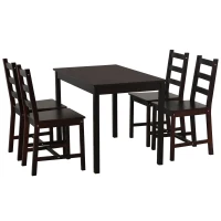 HomCom 5 Piece Family Rustic Solid Pine Wood Table and Chairs Kitchen Dining Set - Brown(m-1)