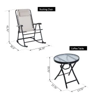 Outsunny Outdoor Sling Mesh Lounger Folding Rocking Chair Patio Table Seating Set - Cream White(m-3)
